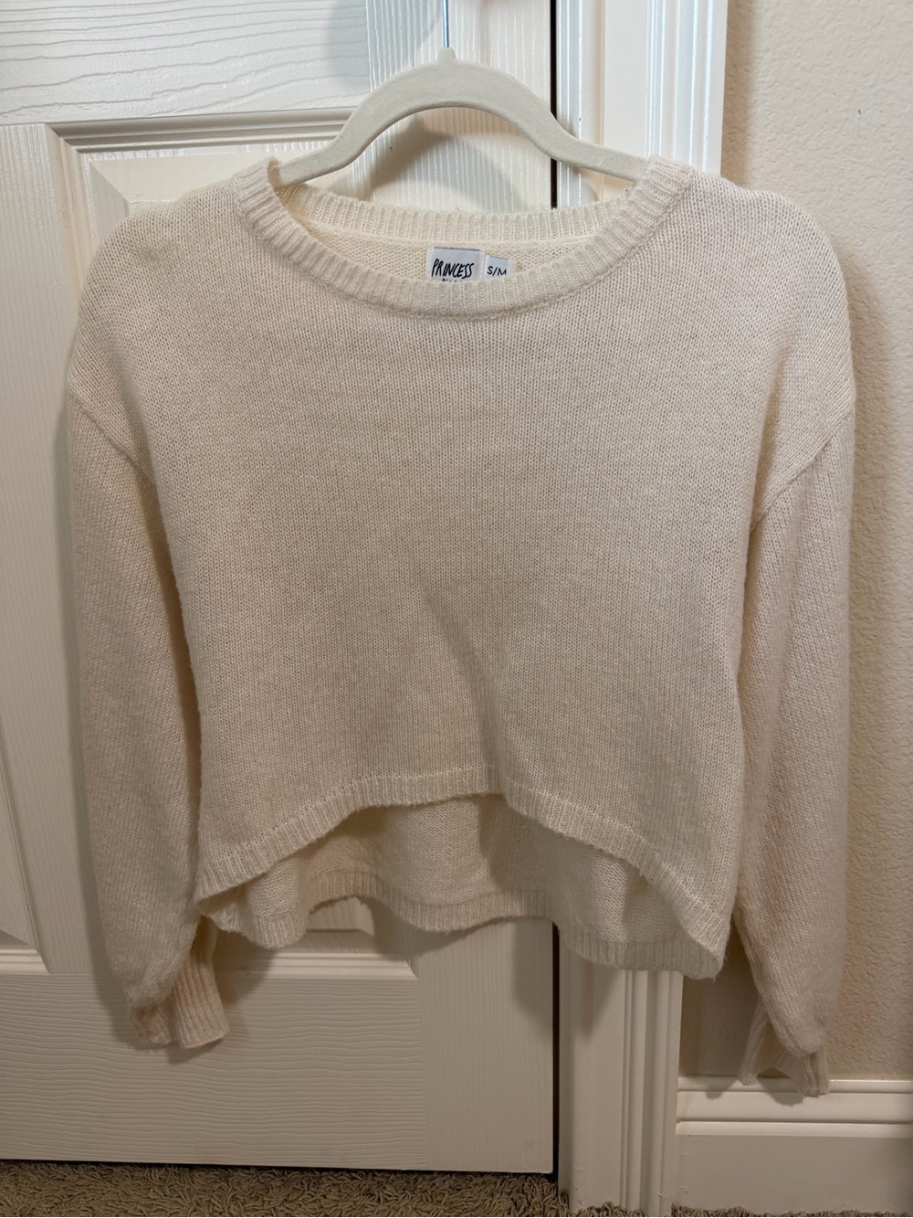 Princess Polly Cream Cropped Crew Neck Sweater